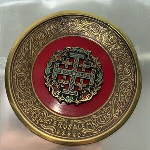 Vintage Brass Wall Plate Round Jerusalem Art 1978